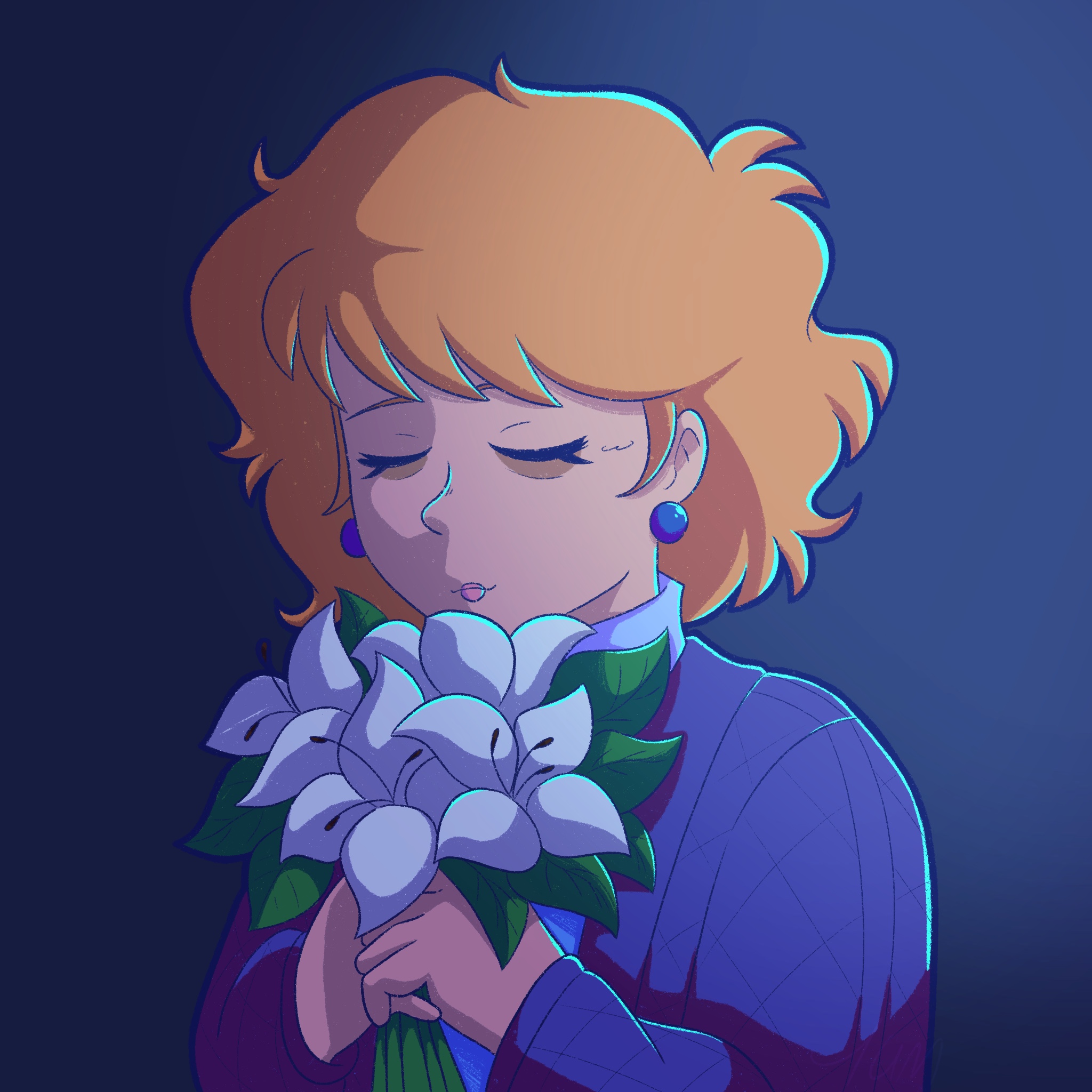 Evelyn and lilies, artwork from Mass Hysteria