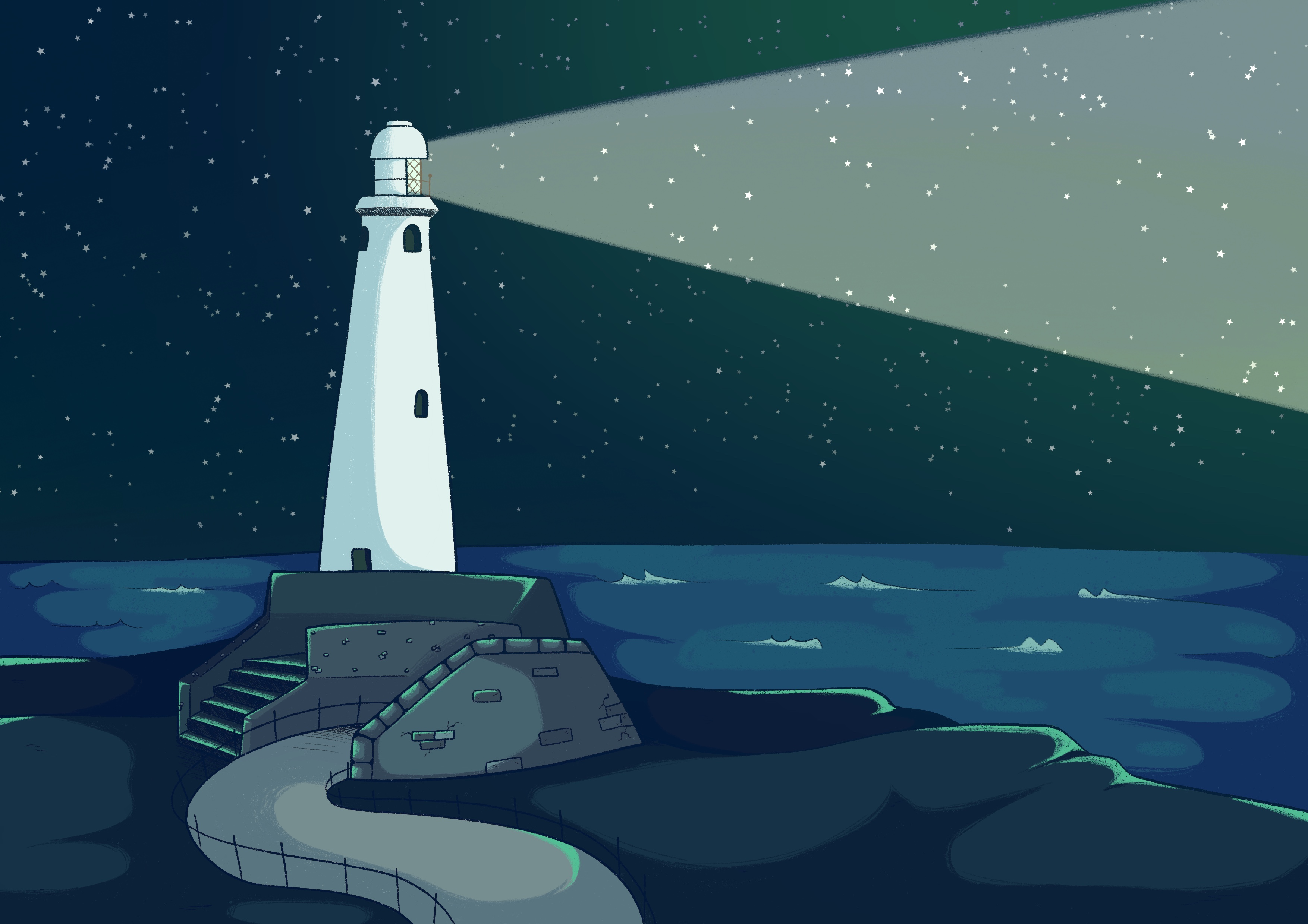 St Mary's Lighthouse, artwork from Starboard the Sea-Cat